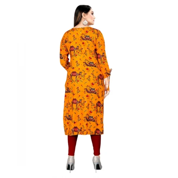 Women's Rayon Foil Printed Straight Kurti (MustardYellow)