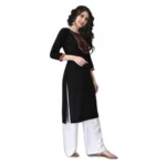 Women's Rayon Lace Straight Kurti (Black)