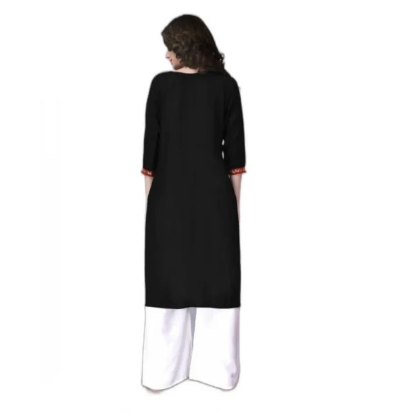 Women's Rayon Lace Straight Kurti (Black)