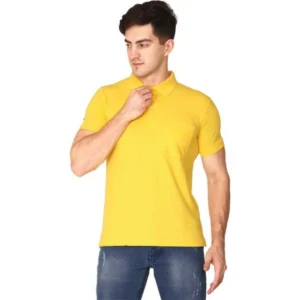 Men's Half Sleeve Polo Collar Cotton T Shirt (Yellow)