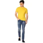 Men's Half Sleeve Polo Collar Cotton T Shirt (Yellow)