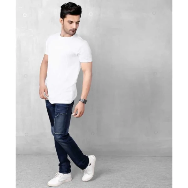 Men's Half Sleeve Round Neck Polyester T Shirt (White)