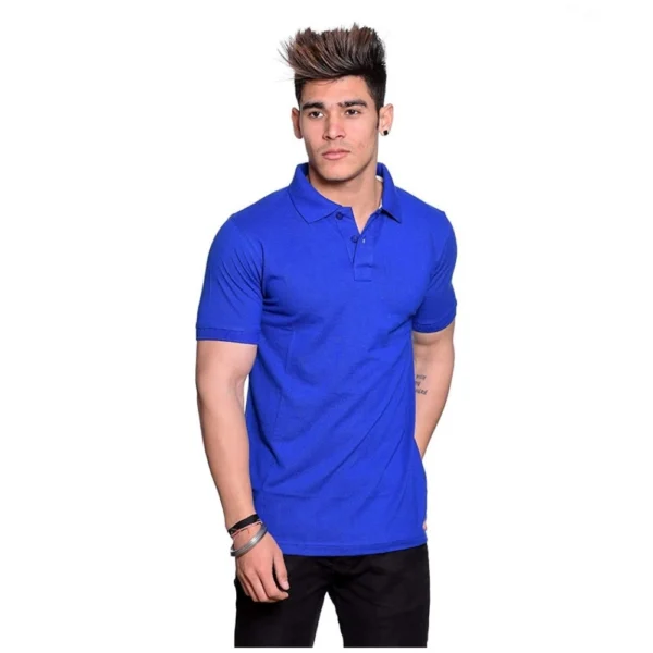 Men's Half Sleeve Polo Collar Cotton T Shirt (Royal Blue)