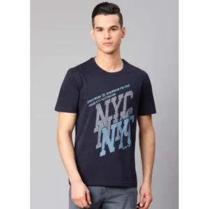 Men's Half Sleeve Round Neck Cotton T Shirt (Navy Blue)