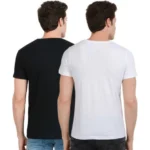 Men's Half Sleeve Round Neck Polyester T Shirt (Black And White)