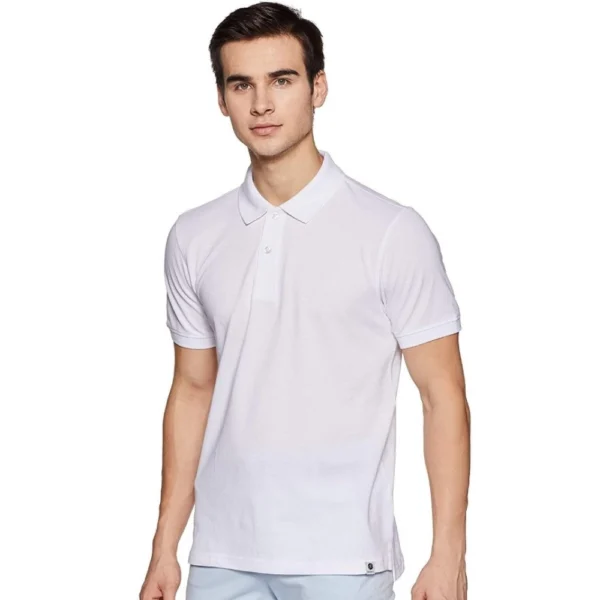Men's Half Sleeve Polo Collar Cotton T Shirt (White)