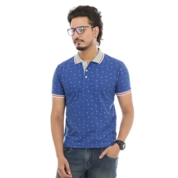 Men's Half Sleeve Polo Collar Matte T Shirt (Royal Blue)
