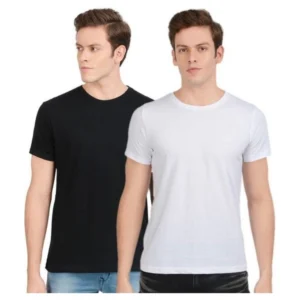 Men's Half Sleeve Round Neck Polyester T Shirt (Black And White)