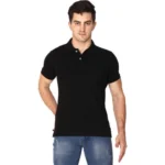 Men's Half Sleeve Polo Collar Cotton T Shirt (Black)