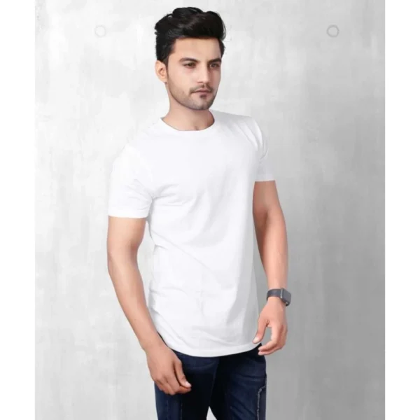 Men's Half Sleeve Round Neck Polyester T Shirt (White)