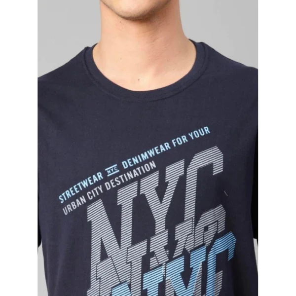 Men's Half Sleeve Round Neck Cotton T Shirt (Navy Blue)