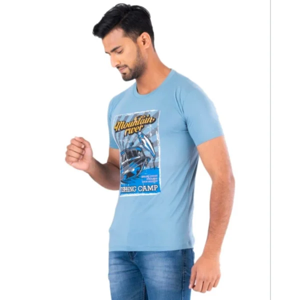 Men's Half Sleeve Round Neck Cotton T Shirt (Blue)