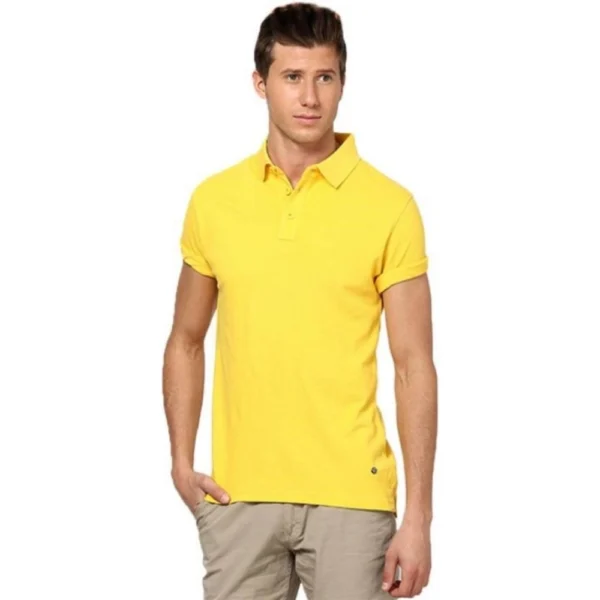 Men's Half Sleeve Polo Collar Cotton T Shirt (Lemon Yellow)