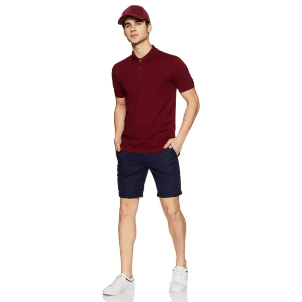 Men's Half Sleeve Polo Collar Cotton T Shirt (Maroon)