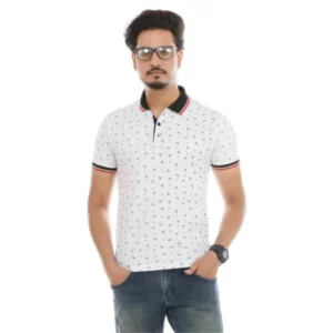 Men's Half Sleeve Polo Collar Matte T Shirt (White)