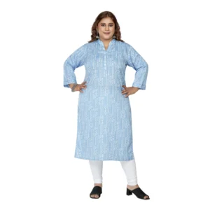 Women's Casual 3/4th Sleeve Full printed Imported Synthetix Straight Kurti (Blue)