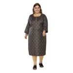 Women's Casual 3/4th Sleeve Golden Embroided Cotton Mix Straight Kurti (Dark Grey)