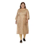 Women's Casual 3/4th Sleeve Golden Foil Printed Pure Cotton Straight Kurti (Light Orange)