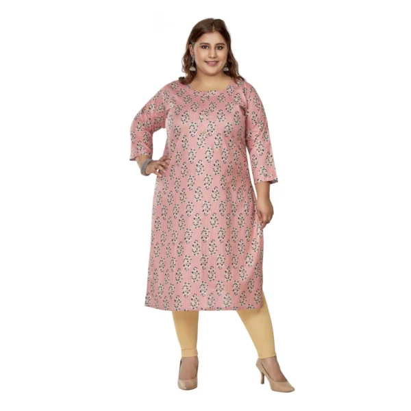 Women's Casual 3/4th Sleeve Golden Foil Printed Pure Cotton Straight Kurti (Corel Pink)