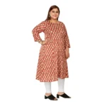 Women's Casual 3/4th Sleeve Printed Pure Cotton Prince Cut A-Line Kurti (Red)