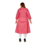 Women's Casual 3/4th Sleeve Regular Printed Pure Cotton Prince Cut A-Line Kurti (Pink)