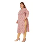 Women's Casual 3/4th Sleeve Golden Foil Printed Pure Cotton Straight Kurti (Corel Pink)