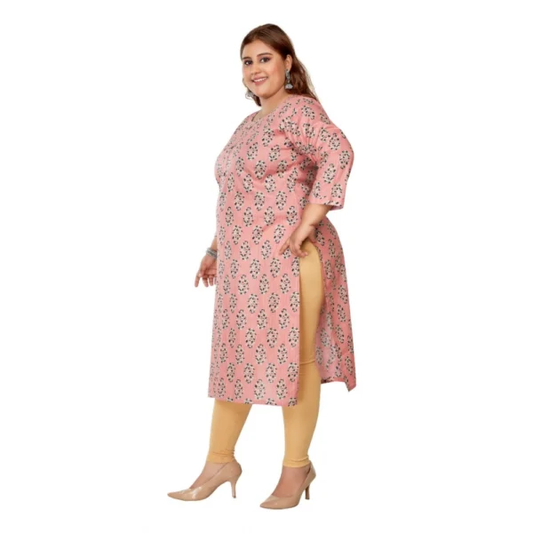Women's Casual 3/4th Sleeve Golden Foil Printed Pure Cotton Straight Kurti (Corel Pink)