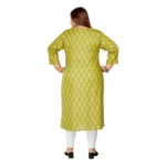 Women's Casual 3/4th Sleeve Ikkat Printed Pure Cotton Straight Kurti (Pista Green)