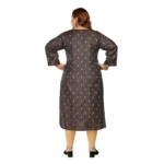 Women's Casual 3/4th Sleeve Golden Embroided Cotton Mix Straight Kurti (Dark Grey)