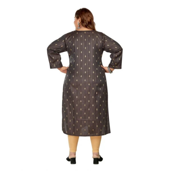 Women's Casual 3/4th Sleeve Golden Embroided Cotton Mix Straight Kurti (Dark Grey)