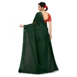 Women's Cotton Blend Stripe Pattern Sarees (Green, 5-6 Mtrs)