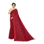 Women's Cotton Blend Stripe Pattern Sarees (Maroon, 5-6 Mtrs)