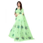 Women's Organza Floral Pattern Sarees (Parrot Green, 5-6 Mtrs)