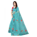 Women's Organza Floral Pattern Sarees (Rama, 5-6 Mtrs)