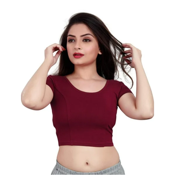 Women's Short Sleeve Cotton Lycra Readymade Blouse (Maroon, Free Size)