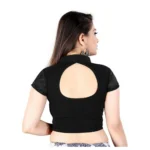 Women's Short Sleeve Cotton Lycra Readymade Blouse (Balck, Free Size)