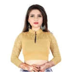 Women's 3/4 th Sleeve Cotton Lycra Readymade Blouse (Beige, Free Size)