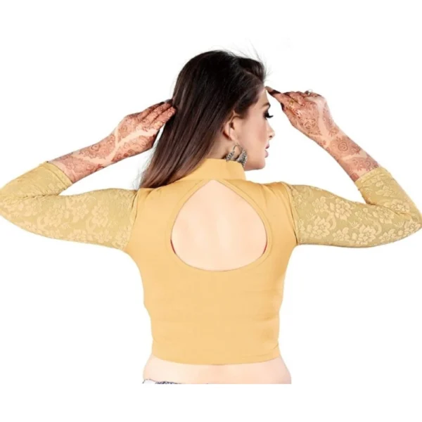 Women's 3/4 th Sleeve Cotton Lycra Readymade Blouse (Beige, Free Size)