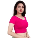 Women's Short Sleeve Cotton Lycra Readymade Blouse (Pink, Free Size)