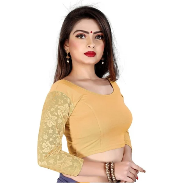 Women's 3/4 th Sleeve Cotton Lycra Readymade Blouse (Skin, Free Size)