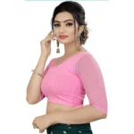 Women's 3/4 th Sleeve Cotton Lycra Readymade Blouse (Baby Pink, Free Size)