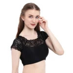 Women's Short Sleeve Cotton Lycra Readymade Blouse (Black, Free Size)