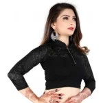 Women's 3/4 th Sleeve Cotton Lycra Readymade Blouse (Black, Free Size)