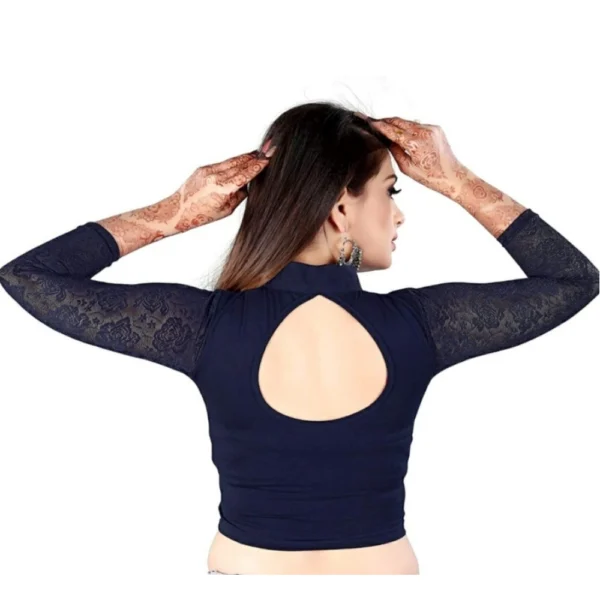 Women's 3/4 th Sleeve Cotton Lycra Readymade Blouse (Navy Blue, Free Size)