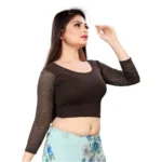 Women's 3/4 th Sleeve Cotton Lycra Readymade Blouse (Brown, Free Size)