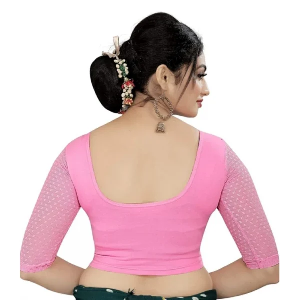Women's 3/4 th Sleeve Cotton Lycra Readymade Blouse (Baby Pink, Free Size)