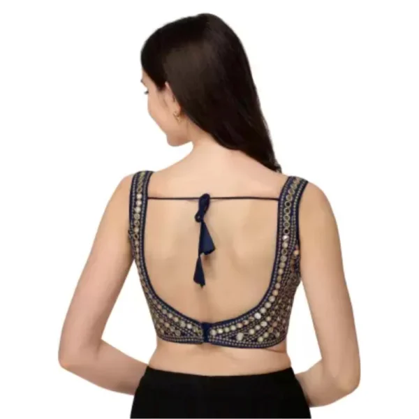 Women's Embriodered Cotton Lycra Padded Readymade Blouse (Navy Blue, Free Size)