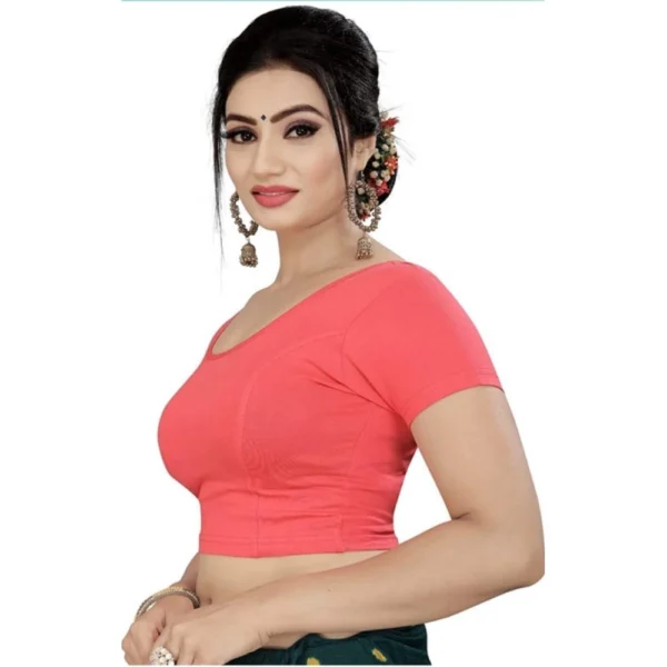 Women's Short Sleeve Cotton Lycra Readymade Blouse (Peach, Free Size)