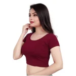 Women's Short Sleeve Cotton Lycra Readymade Blouse (Maroon, Free Size)