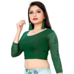 Women's 3/4 th Sleeve Cotton Lycra Readymade Blouse (Green, Free Size)